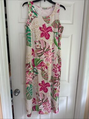 Belle by Kim Gravel Pink & Green Tropical Maxi Dress